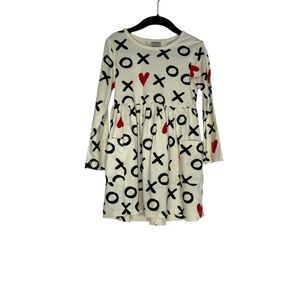 Hanna Andersson XO Hearts Playground Dress Long Sleeve Cream Black Red Size 4